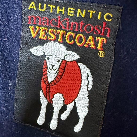 Vintage Authentic macKintosh Vest Wool Coat Navy with Red Leather Buttons Sz 14 - Picture 2 of 12